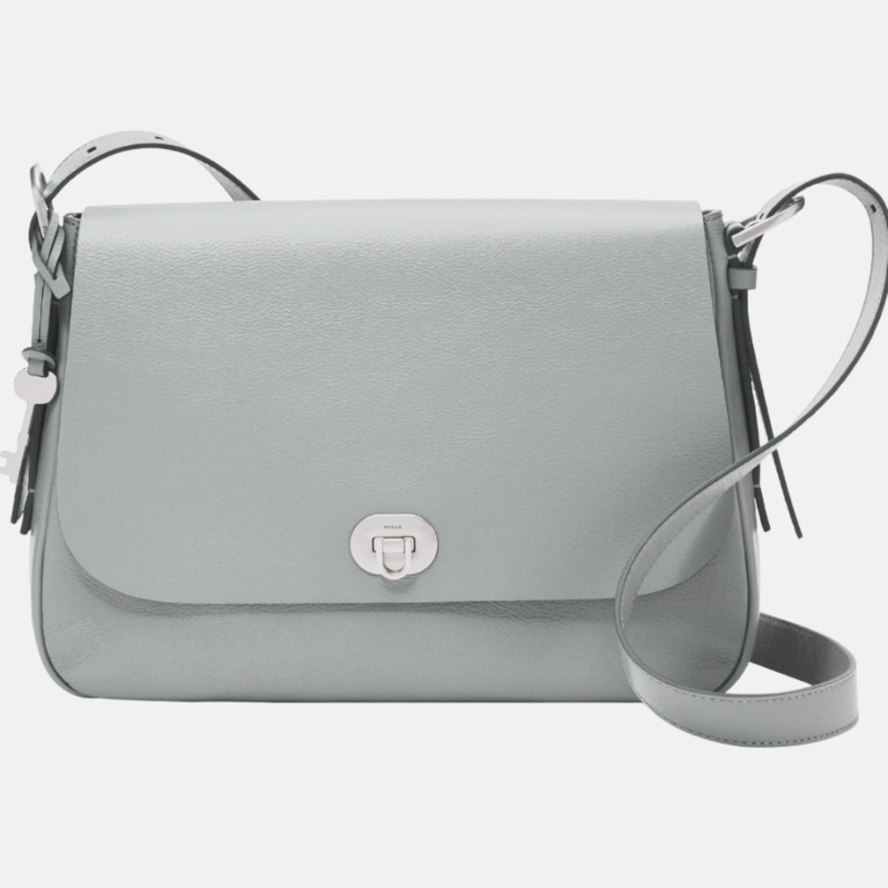 Fossil Leather Grey Harper Large Flap Crossbody Purse - Picture 1 of 16